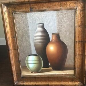 Ceramic and Clay Vases Art, 2 Pieces with Frames